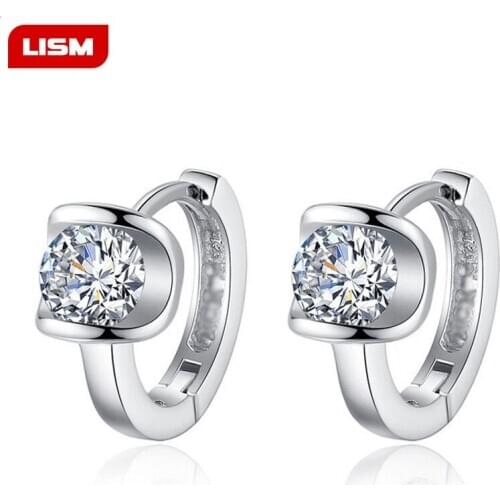 Simple Dazzling CZ Crystal Small Hoop Stud Earrings for Women Oorbellen Brincos Pendientes silver Plated jewwlry Gift