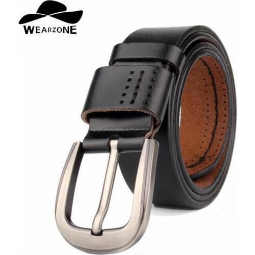 WEARZONE Designer Men Belts Genuine Leather Strap Male Pin Buckle Mens Wide Casual Belt for Jeans Ceinture Homme