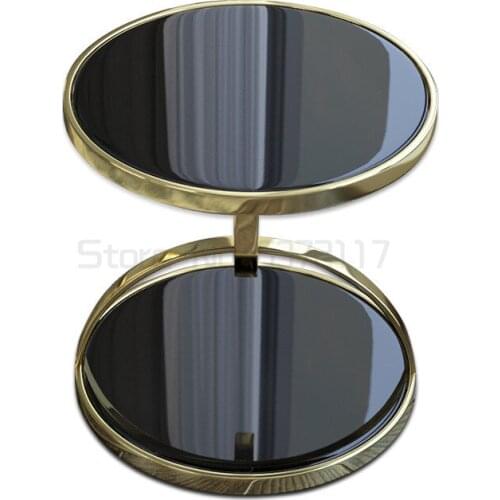 Nordic Light luxury living room corner glass round corner Mini leisure sofa edge stainless steel round table