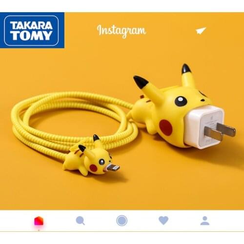 TAKARA TOMY Pokemon Pikachu Wire Biter Apple Data Cable Protective Cover Cute Special Cartoon Silicone