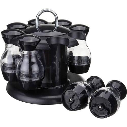 Rotating Cruet Condiment Seasoning Jars Set for Spices Pepper Sprays Bottles Salt Shakers Holder Kitchen Storage Rack Organizer