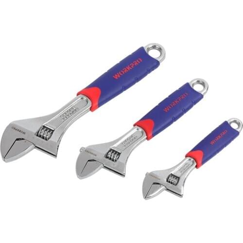 WORKPRO 3PC Chrome Vanadium Flexible Wrench Set 6" 8" 10" Wide Jaws Adjustable Wrench Steel Spanner Set Repair Tool Gear