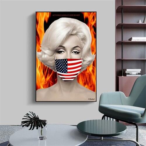 Funny Portrait Art Posters and Prints Wall Art Canvas Painting Movie Star with American Flag Mask Pictures for Living Room Decor