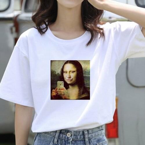 Women Vintage Style Fashion Fun Theme Mona Lisa Print Funny Summer T shirt Women Princess Short T Shirt