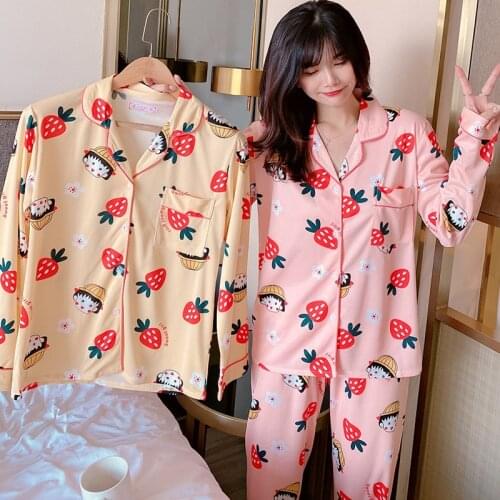New 2021 Autumn Winter 2 Piece Pajamas Set for Women New Printed Colorful Sleepwear Long Sleeve Pajamas Female Sleep Homewear