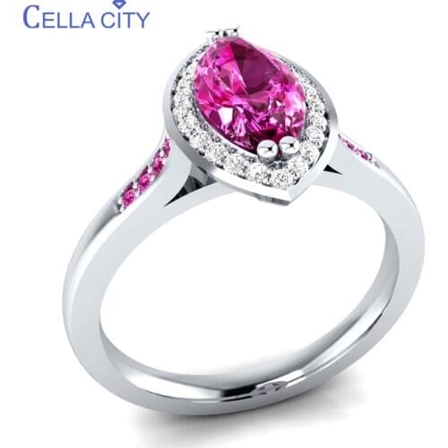 Cellacity Pink Crystal Ring for Women Silver 925 Jewelry with Gemstones Olive shape Individual Character Female Rings Engagement