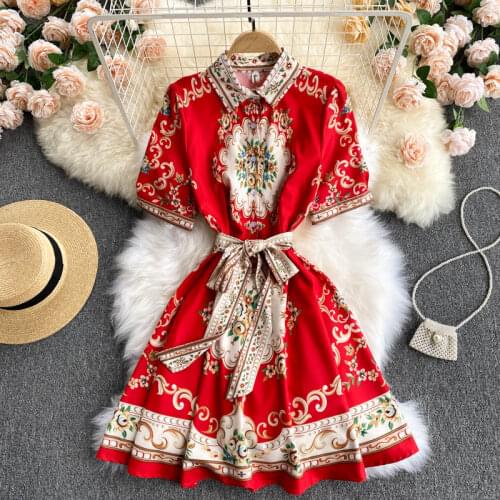 Платье летнее женское2021 Retro Women Fashion Dresses Vintage Long Sleeve Elegant Vestidos Female Palace Style Print Dress robe