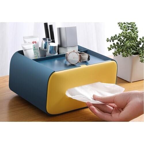 1PC Plastic Multifunctional Tissue Box Remote Control Storage Tissue Box Dust-Proof Tissue Canister Desktop Storage Box OK 1126