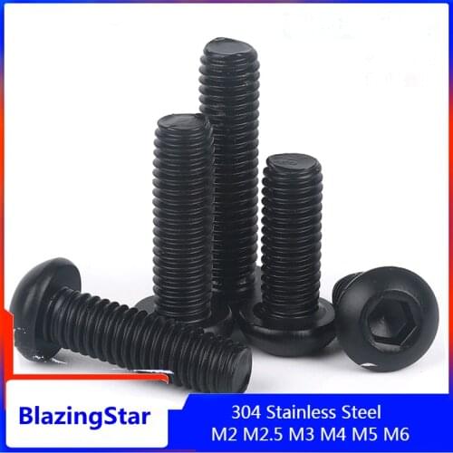 10-50pcs M2 M2.5 M3 M4 M5 M6 L= 3mm - 40mm 304 Stainless Steel Black Hexagon Hex Socket Head Button Allen Bolt Screw Bolts