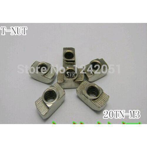 100PCS M3 T nut Hammer Head Fasten Nut Connector Nickel Plated for 20 series Slot Groove 6