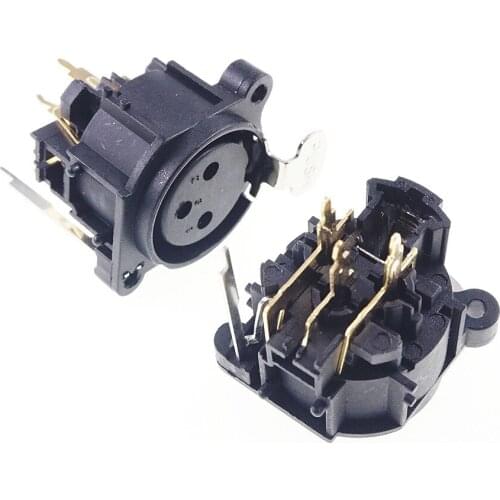 2 pcs 3 position XLR connector Panel Mount Flange Socket Latch Lock Solder gold plated 3 Pin Female receptacle straight PCB