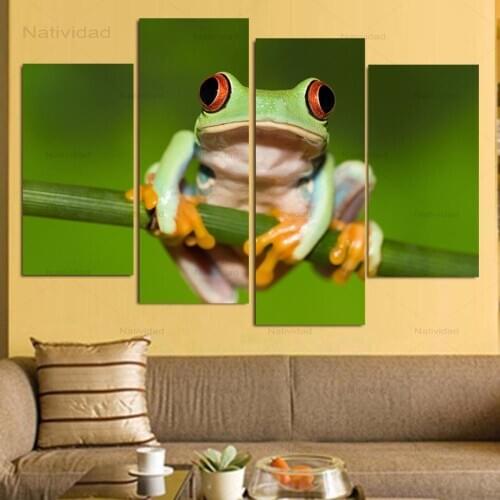 4 Piece Canvas Art Frogs Red Eyes Hunting Hd Printed Canvas Painting Wall Art Poster Home Decor Picture for Living Room No Frame