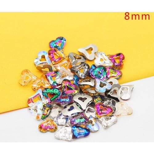 8mm 20pcs Heart crystal Rhinestones 3D Nail Art decorations Flatback strass stone Glass pendants spacer jewelry making beads