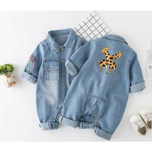Fashion Toddler Baby Boys Kids Blue Giraffe Denim Fabric Romper Autumn Winter Outfits Clothes 0-18M