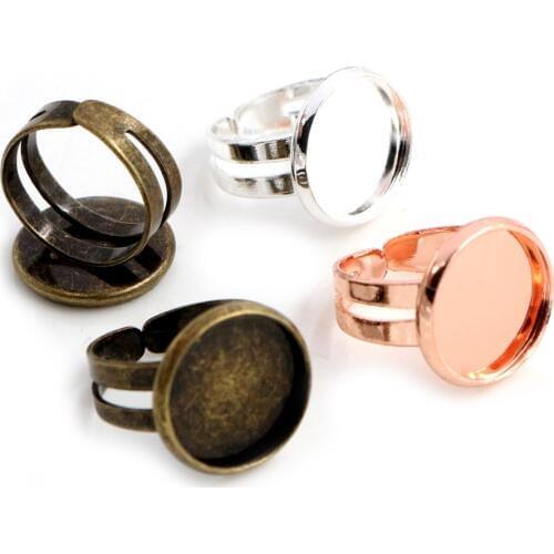 Child Ring 12mm 10pcs Silver Color /Rose Gold colour Brass Children Adjustable Ring Settings Blank/Base,Fit 12mm Glass Cabochons