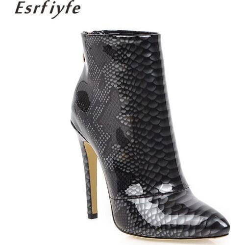 ESRFIYFE 2020 New Autumn Winter Women Ankle Boots PU Leather Zipper Women Booties Thin High Heels Boots Women Shoes Large Size