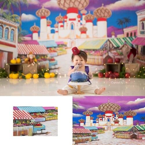 Flower Market Backdrop Kids Child Portrait Oil Painting Tree Photography Background Arabic Cake Smash Baby Photostudio Props