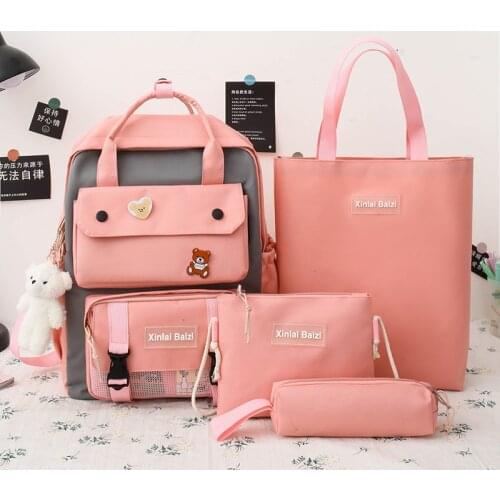 2021 4Pcs/set Canvas School Bags for Teenager Girls School Laptop Backpacks Women Travel Bags Student Book Bags Cute Rucksack 56