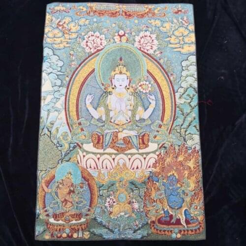 China old Tibet silk Thangka like hanging painting fengshui Tibetan Four arm Buddha