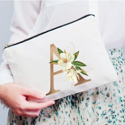 Letter Flower Print Bridesmaid Cosmetic Bag Women Makeup Bachelorette Party Toiletry Organizer Female Wash Storage Wedding Gifts