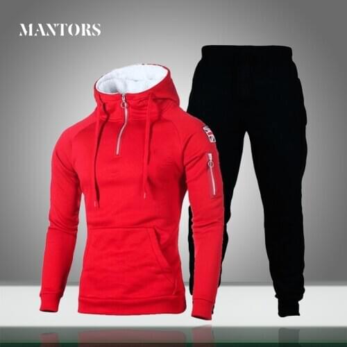Men Hoodies Sets Spring Solid Casual Tracksuit Male Hooded Sweatshirt+Pants 2PCS Sweatsuit Mens Sportswear Jogger Sets Clothing