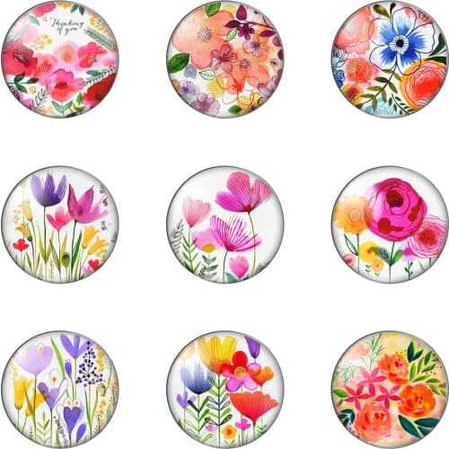 Fashion Beauty Painting Flowers Round Photo Glass Cabochon Demo Flat Back Making Findings Handmade DIY Accessories