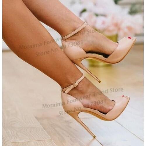 Moraima Snc Nude Matte leather High Heel Shoes Peep Toe Ankle Strap Gladiator Sandal Super High Party Dress Shoe