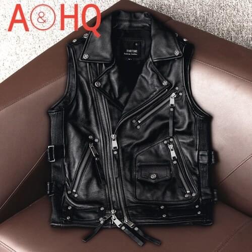 Motorcycle Genuine Leather Vest Men High Quality Mens Jackets Biker Cowhide Coat Plus Size 5xl Spring 2021 Veste Homme
