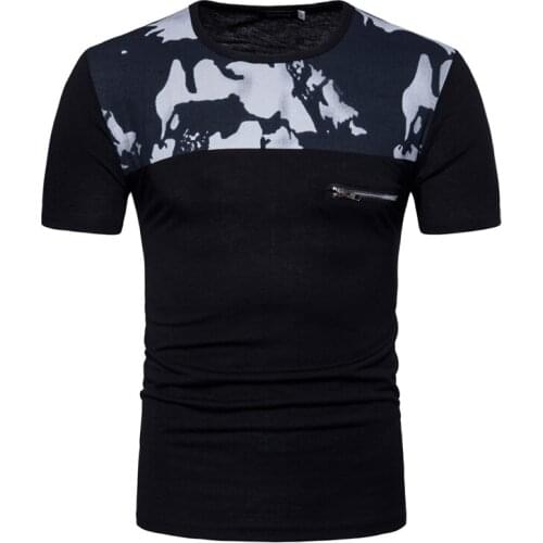 2021 Spring And Summer New Tactical Sports T-Shirt Men Casual Camouflage Stitching Zipper Short Sleeve Round Neck T-Shirt Top