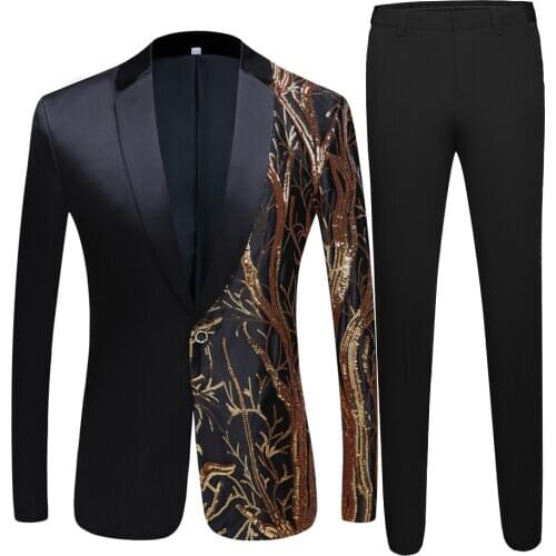 Mens black Sequin Party Blazer Slim Fit Wedding Party Suit Jackets High Quality singer high density sequinedBlazer suits
