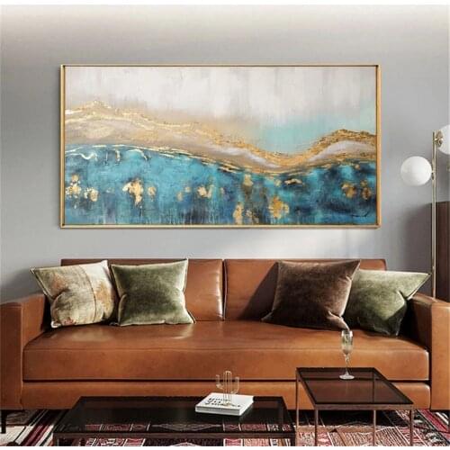 Gold Foil Picture Art Hand Painted Modern Abstract Oil Painting On Canvas Wall Art For Living Room Home Decoration No Frame