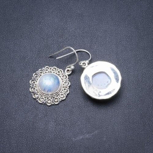 Natural Rainbow Moonstone Handmade Unique 925 Sterling Silver Earrings 1 1/4" Y2197