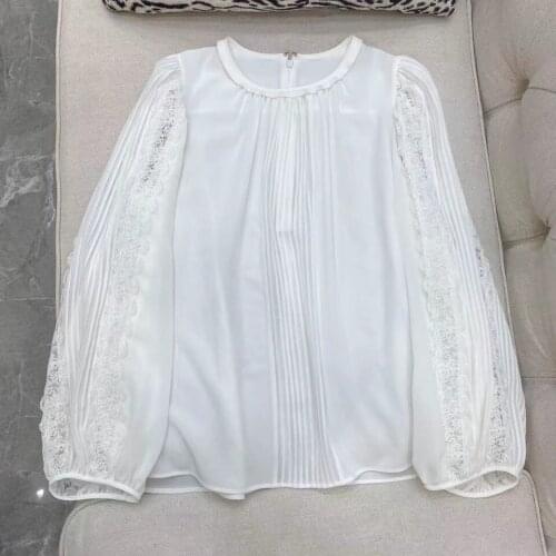 New women fashion 2021 long sexy casual solid color silk lace sleeve shirt 0316