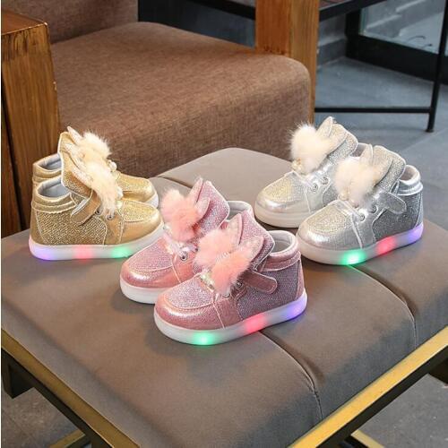 New Spring Autumn Childrens Luminous Sneakers Kids Rhinestone Led Glowing Shoes Girls Boys Sneakers With LED Light