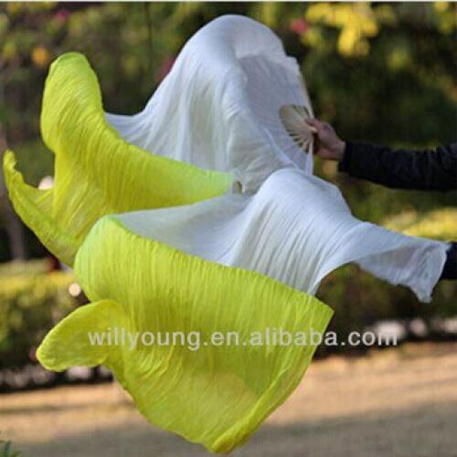 New Arrival dyed color double-color 100% Silk Fan Veils for Belly Dancing Stage Show 180cm length Dancing Fans Veil