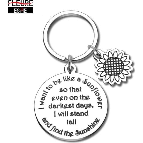 Sunflower Charm Keychain Birthday Gifts I Want To Be Like A Sunflower Floral Spiritual Encourage gifts for Women Girls Sister