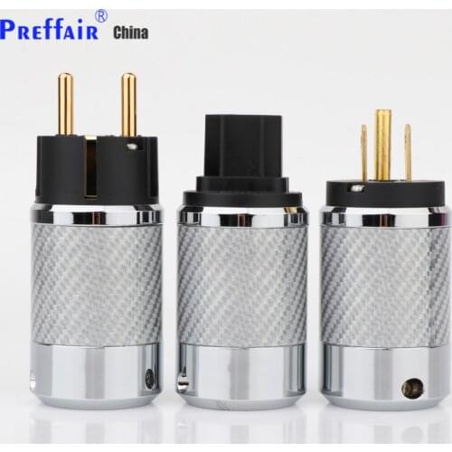Preffair WCF4-G Hi-End Carbon Fiber Gold Plated With gasket European standard AC Power Plug IEC Female Plug DIY Mains Power cabL