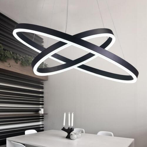 Black White Color Modern pendant lights for living room dining room 3/2/1 Circle Rings LED Lighting ceiling Lamp fixtures