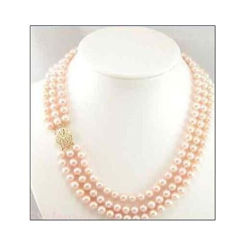 Triple strandsAAA 7-8mm Real Australian south sea pink pearl necklace 17-19"