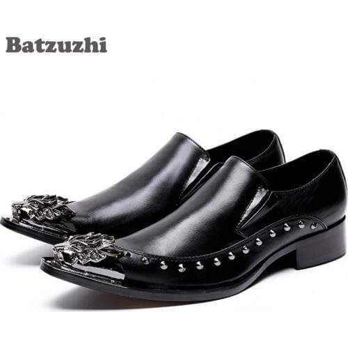 Batzuzhi Handmade Men Shoes Metal Toe Men Dress Shoes Black Leather Daily Office Formal Suit Shoes for Men Zapatos Hombre