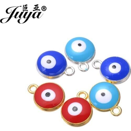 JUYA 15pcs/lot 12mm Turkish Evil Eye Charms Bead Jewelry Making spacers Pendant For Bracelet necklace Accessories Findings