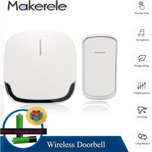 Smart Waterproof Wireless Doorbell Chime Dc Battery-Operated 260M Remote EU Plug Longwith 1/2 button 1/2 Receiver MKA909