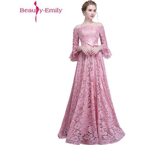 Beauty Emily Pink Lace Bridesmaid Dresses 2020 Long Plus Size A-line Party Prom Dresses Formal Wedding Party Bridal Dresses