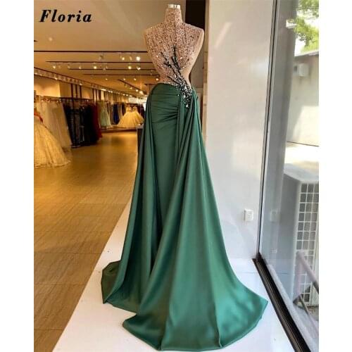Floria Beading High Neck Prom Dresses Abendkleider Party Gown Arabic Dubai Prom Dress 2021 Robe De Soiree Women Red Carpet Gowns