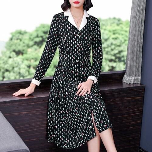 2021 New Print Knitting Cotton Elegant Midi Dress Spring Autumn Korean Fashion Long Sleeve Dress Women Bodycon Casual Party Robe
