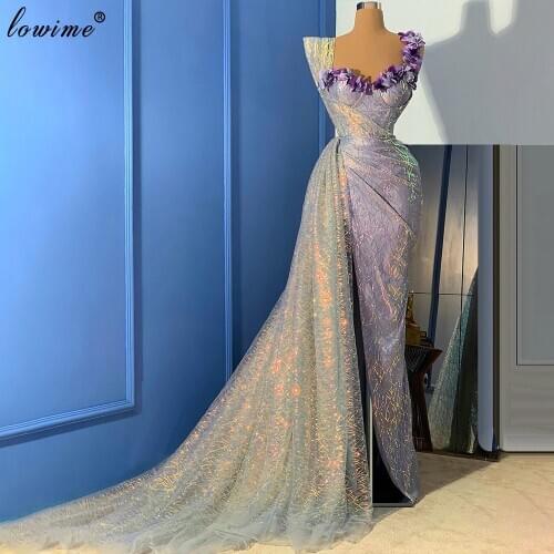Haute Couture Purple Mermaid Prom Dresses Long Sequins Cocktail Party Dresses Floral Celebrity Dresses Vestidos Formales Custom