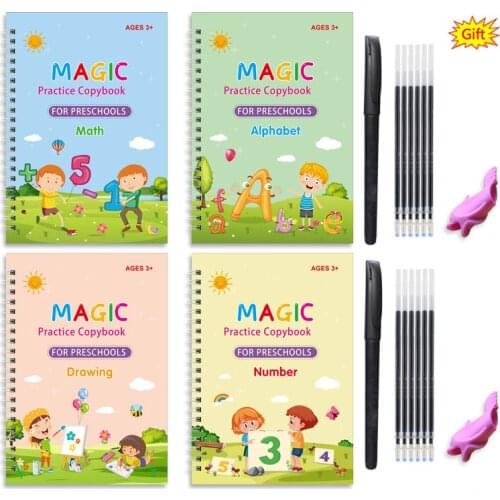 New All English Childrens Hard Pen Groove Calligraphy Practice Calligraphy Magic Practice Calligraphy 4 Books And A Set Of Pens