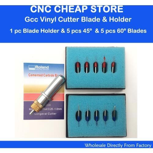 1pc Gcc Vinyl Cutter Blade Holder Signpal Cutting Plotter Knife Holder+5 pcs 45 + 5 pcs 60 Degree Roland Blades