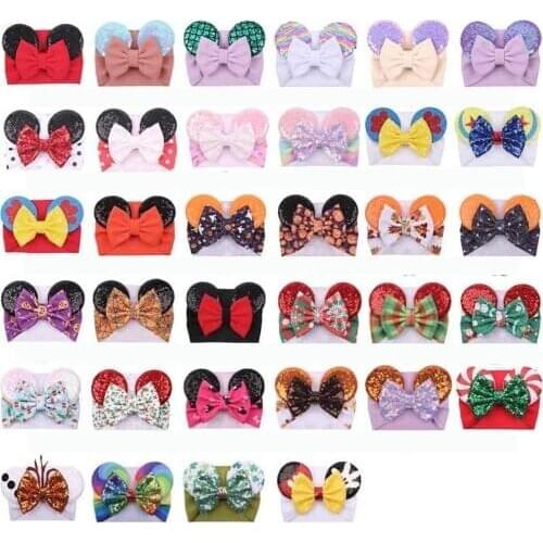 1PCS Baby Hair Bows Minnie Ears Headwrap Floral Waffle Hair Bows Hair Bands DIY Hair Accessories For Girls Baby Kids Headband