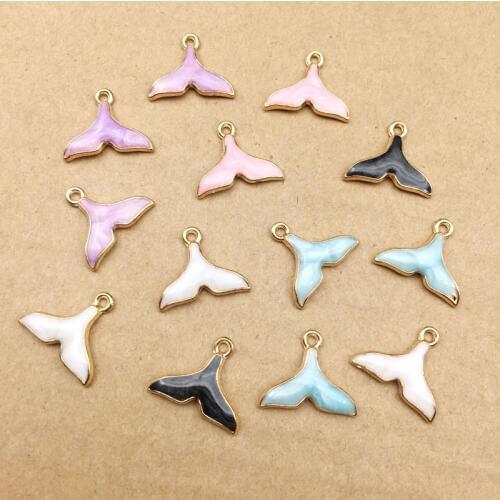 10pcs/lot Fish Tail Enamels Charms For Earring Making Gold Tone Alloy Pendant Charms Bracelet Jewelry Accessories Craft YZ322